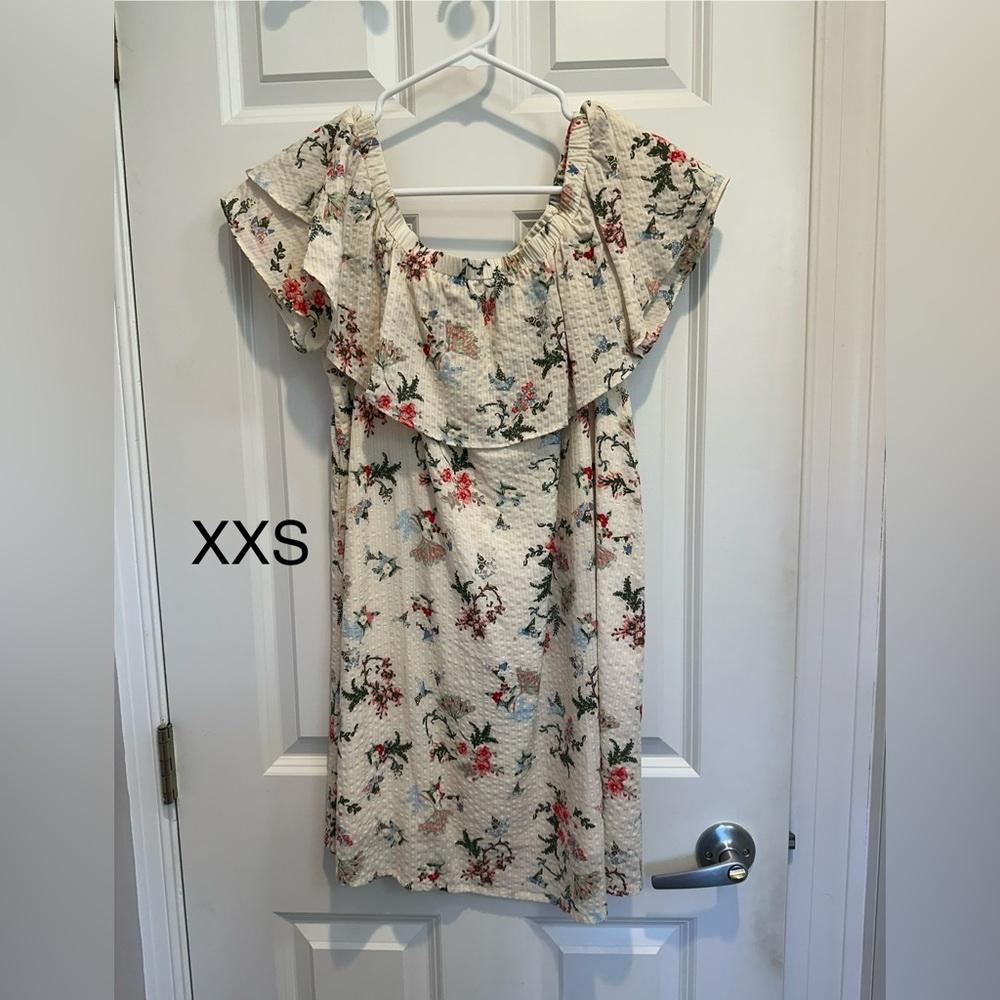 The Impeccable Pig Floral Off-Shoulder Dress - Cream and Red